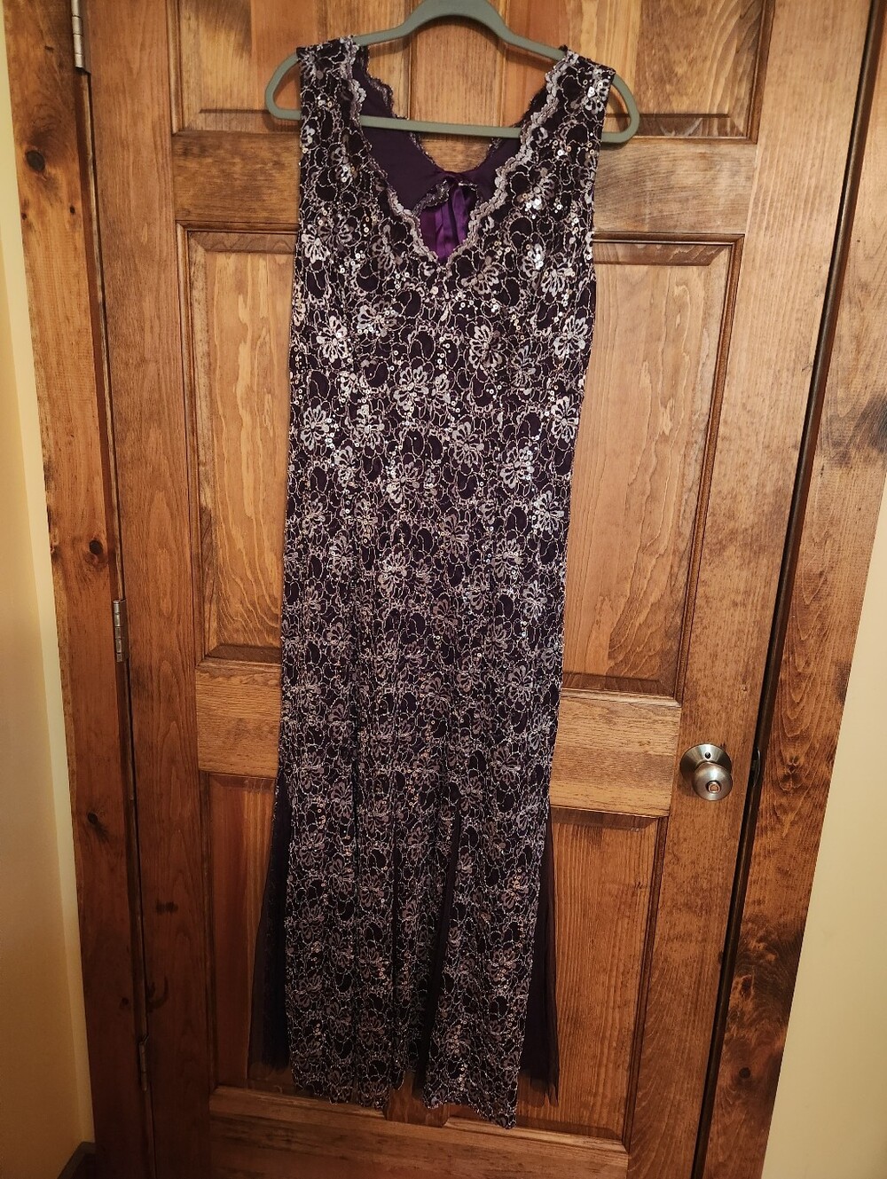 Purple Lace Overlay Evening Dress
